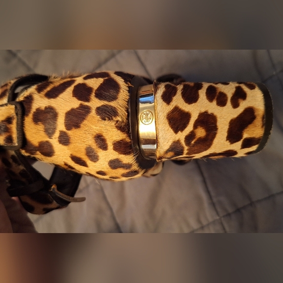 Tory Burch Pony Hair Leopard Strappy Sandals Sz 10M 3in heel Summer Animal Prnt - Picture 8 of 11